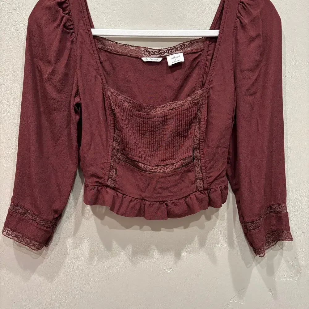 Aritzia Wilfred La Boheme Troubadour Blouse Maroon Red - Size: Small